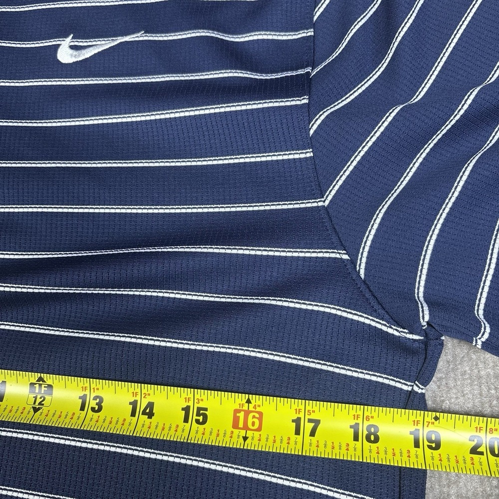 Nike Dri-FIT Polo Shirt Men's Small Navy Blue White Striped Golf Swoosh - Picture 7 of 10